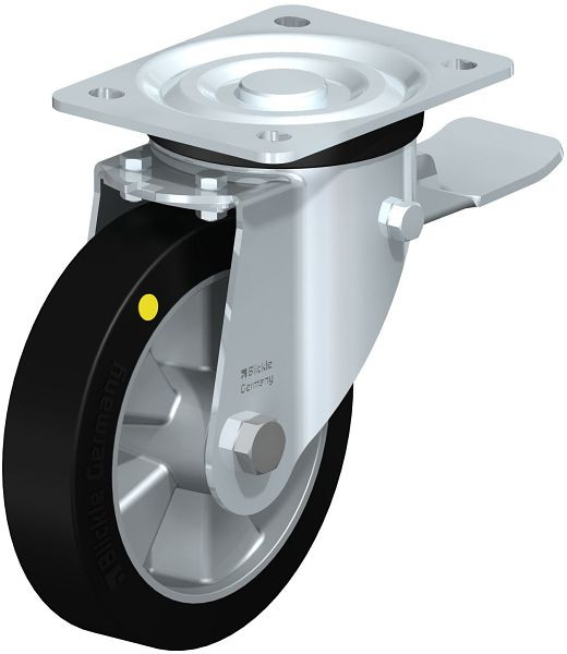 Blickle L-ALEV 161K-ST-EL Stahlblech-Lenkrolle, mittelschwere Ausführung, mit Anschraubplatte & Feststeller, Elastik-Vollgummi, Schwarz, 753329