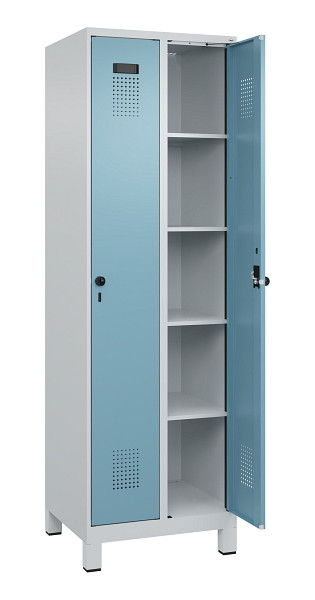 C+P Wäsche-Spind Evolo PLUS, mit Füßen, 2 Abteile, 1950x600x500mm, 7035/0010, Verschluss Drehriegel, Ablageböden 8, 049010-20B S10009