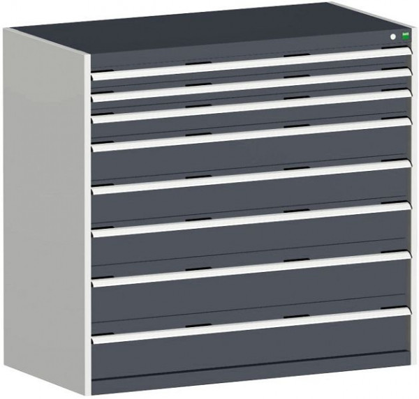 bott cubio Schubladenschrank bestückt mit 8 Schwerlastschubladen BxTxH: 1300 x 750 x 1200 mm, RAL 7035/7016, 40030022.19V