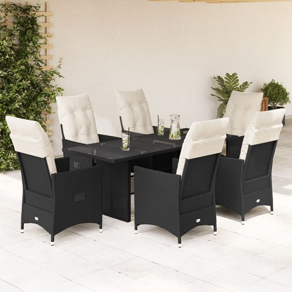 vidaXL 7-teilig Garten-Essgruppe mit Kissen Schwarz Poly Rattan, 3276700