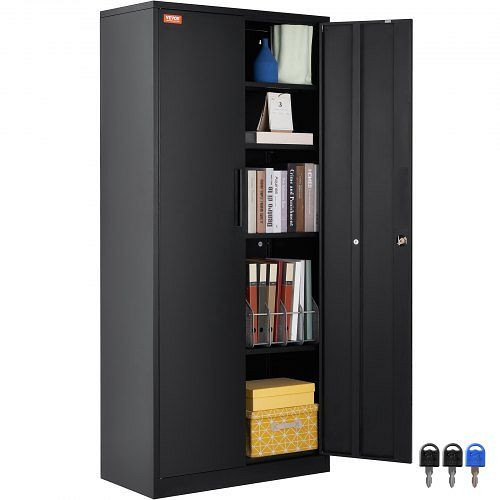 VEVOR 5-Stockiger Aktenschrank Beistellcontainer mit 2 Magnetischen Türen, 90,72 kg Belastbar pro Regal Schwarz, DXCWJCQHY5180QYF4V0