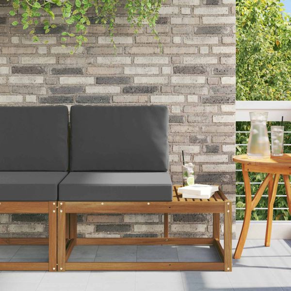 vidaXL Outdoor End Sofa mit Kissen Natur und Anthrazit 91 x 63 x 73 cm, 900476