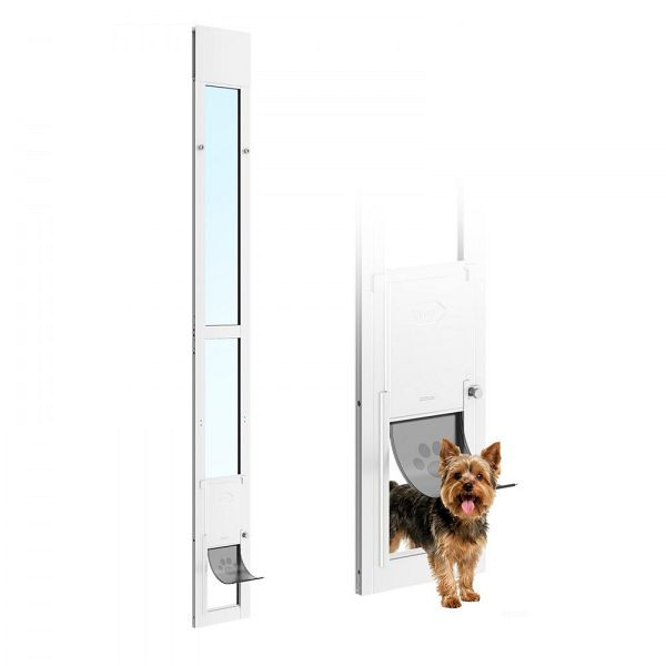 VEVOR Hundeklappe für Glasschiebetür, höhenverstellbar 1927-2049 mm, Alurahmen, abschließbar, für kleine Hunde, HDGMLXCKJBLMRX4QP001V0