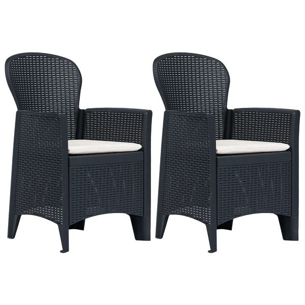 vidaXL Gartenstühle 2 Stück mit Kissen Anthrazit Kunststoff Rattan-Optik, 45599