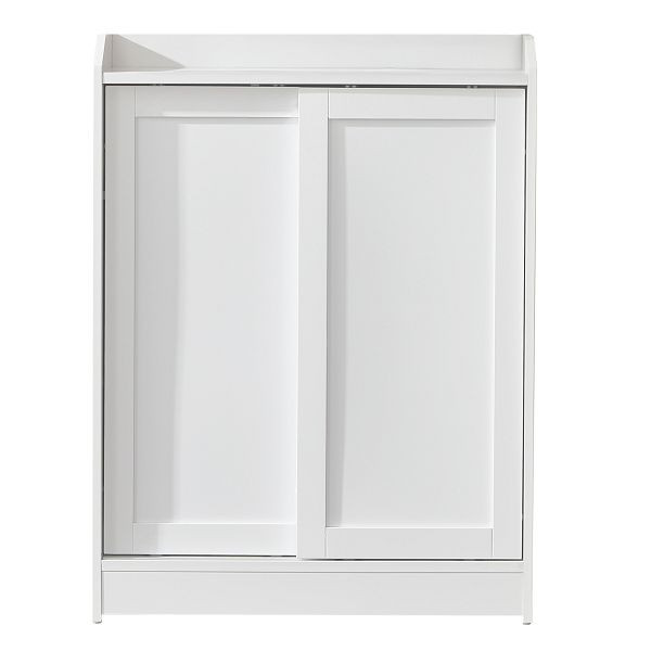 VASAGLE Badezimmerschrank, schmale Badezimmeraufbewahrung, Toilettenpapierhalter und Bürstenfach, Schiebetüren, 20 x 60 x 80 cm, Weiß, BBC752W01