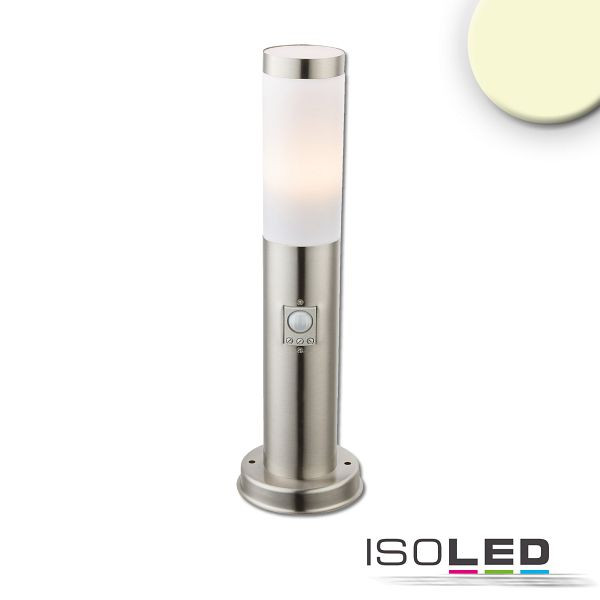 ISOLED Pollerleuchte 450 Edelstahl, IP44, PIR Bewegungssensor, warmweiß, mit E27 LED Leuchtmittel 9W, 115015