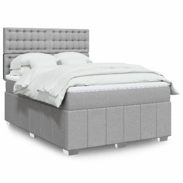 vidaXL Boxspringbett mit Matratze Hellgrau 140x190 cm Stoff, 3293977