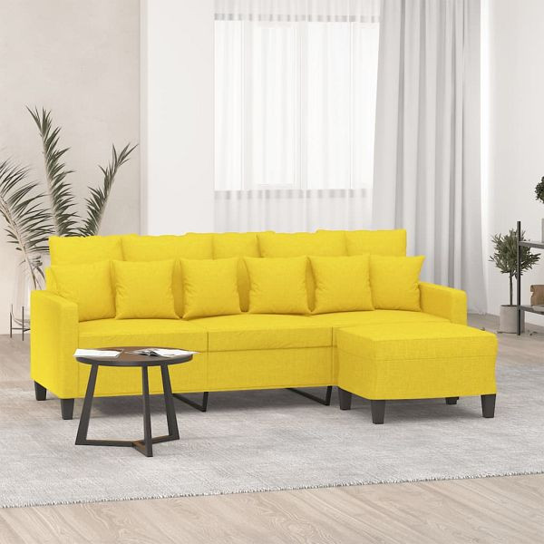 vidaXL 3-Sitzer-Sofa mit Hocker Hellgelb 180 cm Stoff, 3201094