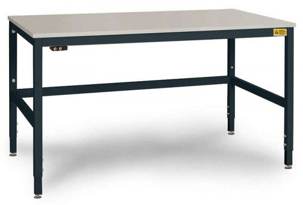 Manuflex ESD-Arbeitstisch CANTOLAB Spezial mit Kunststoffplatte, BxTxH = 1250 x 800 x 758-958 mm, Anthrazit, LC3036.7016