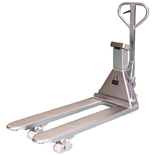 Schefer Gabelhubwagen 2000 kg - 1150 mm PREMIUM Edelstahl mit Waage, 1101082WSS