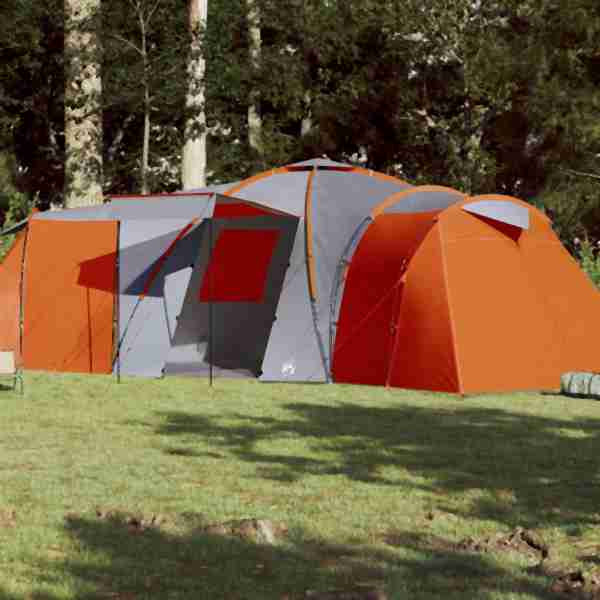 vidaXL Kuppel-Familienzelt 12 Personen Grau und Orange Wasserdicht, 94348