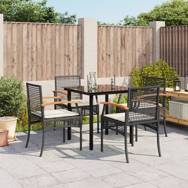 vidaXL 5-teilig Garten-Essgruppe mit Kissen Schwarz Poly Rattan, 3213604