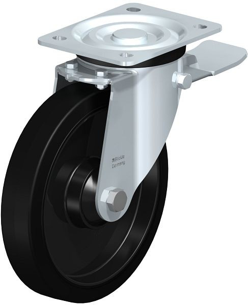 Blickle L-POEV 201K-ST Stahlblech-Lenkrolle, mittelschwere Ausführung, mit Anschraubplatte & Feststeller, Elastik-Vollgummi, Schwarz, 850716