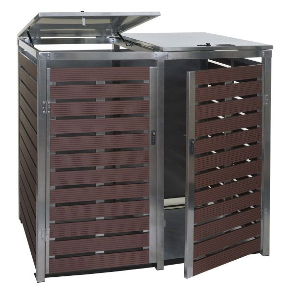 Mendler 2er Mülltonnenverkleidung HWC-K14, Mülltonnenbox, 119x134x84cm WPC Edelstahl 78kg, Walnuss-Holzoptik, 87680+87681
