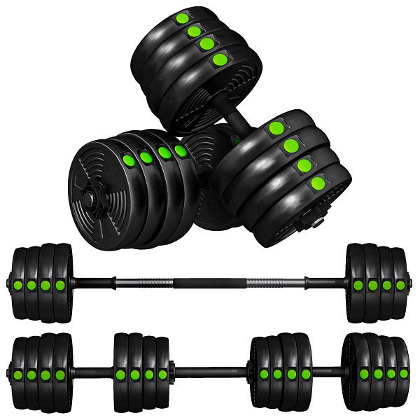 SPORTNOW 2-in-1 Hantel-Set, Lang- & Kurzhantel, 30 kg, rutschfest, bodenschonend, Schwarz/Grün, A91-318V03GN