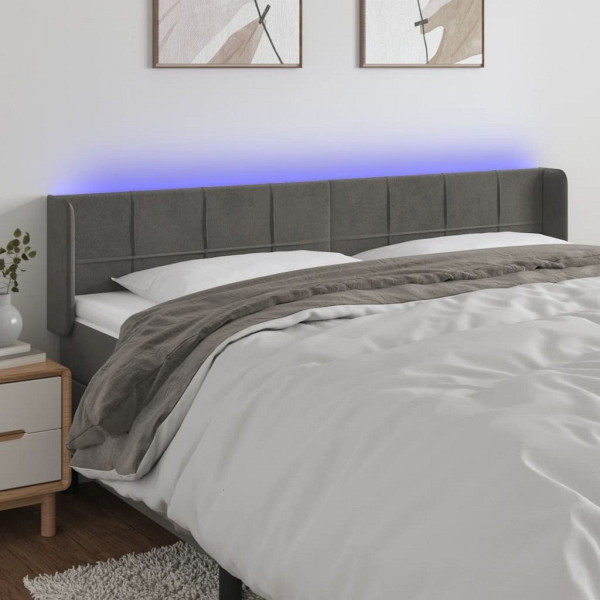 vidaXL LED Kopfteil Dunkelgrau 203x16x78/88 cm Samt, 3123303