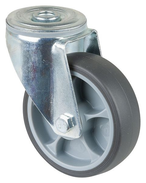 BS Rollen Transportrolle Lenkrolle, thermoplastisches Gummirad grau, Rollenlager, Rückenloch, Durchmesser: 100 mm, VE: 4 Stück, L101.B44.101
