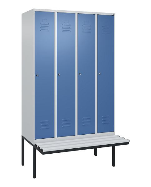 C+P Umkleidespind Classic PLUS, 4 Abteile, 2120x1200x815mm, 7035/5023, Zylinderschlösser, 3 Doppel-Haken, 0800407-40 S10020