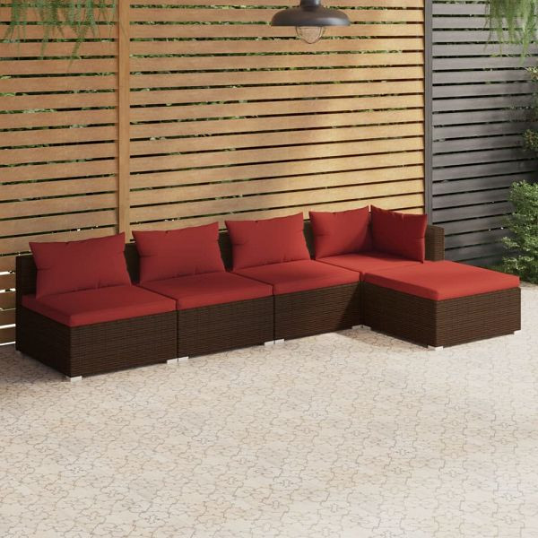 vidaXL 5-teilig Garten-Lounge-Set mit Kissen Poly Rattan Braun, 3101627