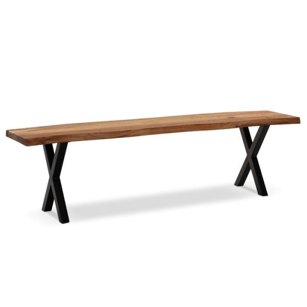 Wohnling Esszimmerbank 180x40x45,5 cm Akazie Massivholz/Metall, Esstischbank Modern, Holzbank ohne Lehne, Küchenbank mit X-Beinen, Sitzbank Groß, WL7.300