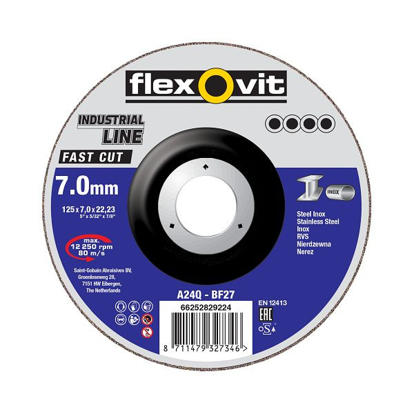Flexovit INDUSTRIAL LINE - FAST CUT Schruppscheibe Inox, A 24 Q-BF27 FAST CUT, Durchmesser: 150 mm, Stärke: 7 mm, VE: 10 Stück, 66252918893