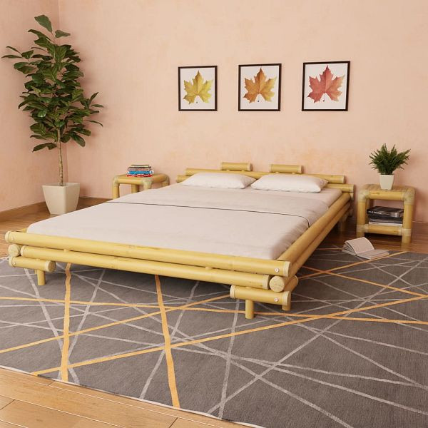vidaXL Bambusbett 160x200 cm, natürliches Rattan, 247291