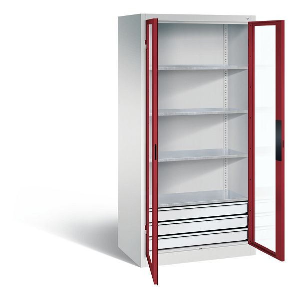 C+P Werkzeugschrank Acurado, H1950xB930xT600mm, Farbe: Lichtgrau / Rubinrot, Muldengriff, 8922-553 S10039