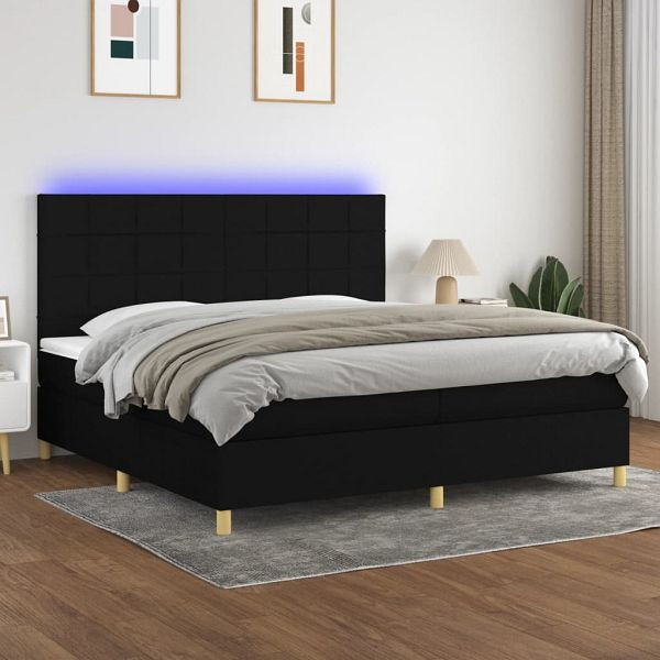 vidaXL Boxspringbett mit Matratze & LED Schwarz 200x200 cm Stoff, 3135463