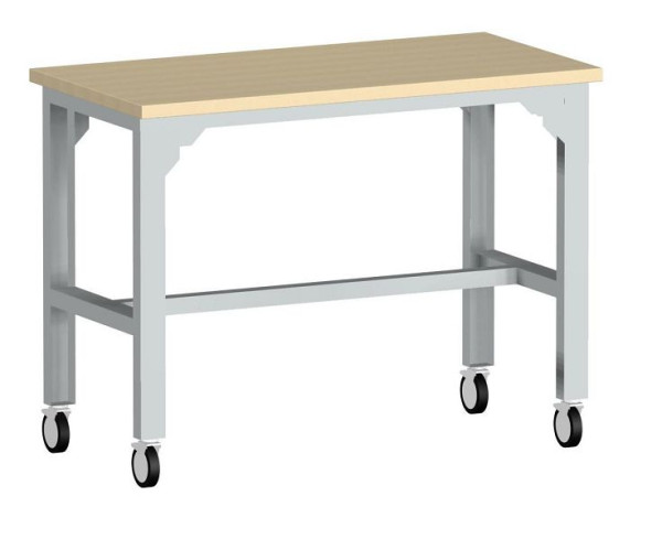 bott cubio Werkbank mobil höhenverstellbar mit 3 Querstreben und Multiplex-Platte BxTxH: 1500 x 750 x 840-1140 mm Multiplex RAL 7035, 41003283.16V