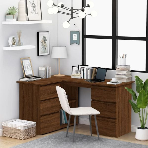 vidaXL Eckschreibtisch Braun Eichen-Optik 145x100x76 cm Holzwerkstoff, 815443