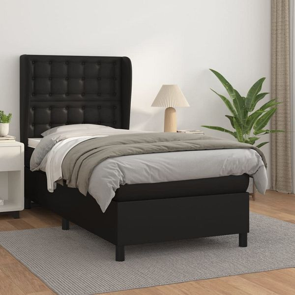 vidaXL Boxspringbett mit Matratze Schwarz 90x200 cm Kunstleder, 3129009