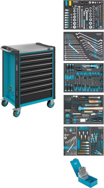 Hazet Werkstattwagen Assistent, Schubladen, flach: 8 x 81 x 522 x 398 mm, Anzahl Werkzeuge: 252, 179NX-8/252