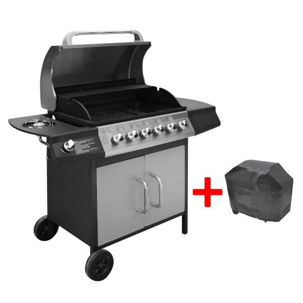 vidaXL Gasgrill 6+1 Flammen Schwarz und Silbern, 41907, 8718475966432