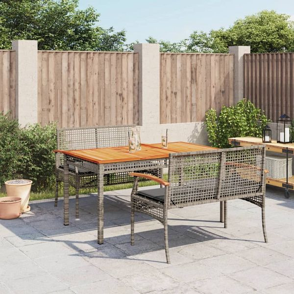 vidaXL 3-teilig Garten-Essgruppe mit Kissen Grau Poly Rattan, 3213575