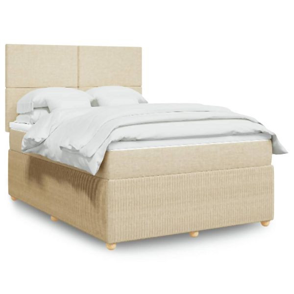 vidaXL Boxspringbett mit Matratze Creme 140x190 cm Stoff, 3292049