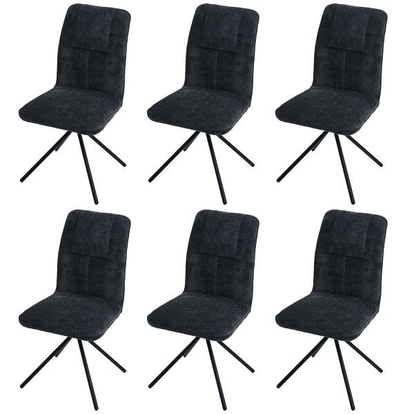 Mendler 6er-Set Esszimmerstuhl HWC-N99, Küchenstuhl, drehbar Auto-Return, Stoff/Textil Chenille (340g/m²), dunkelgrau, 3x110432