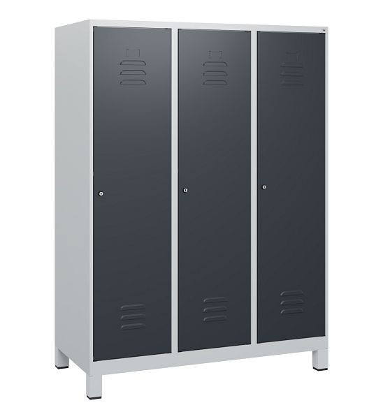 C+P Umkleidespind Classic PLUS, Füße, 3 Abteile, 1630x1200x500mm, 7035/7016, Zylinderschlösser, 0800105-32 S10023
