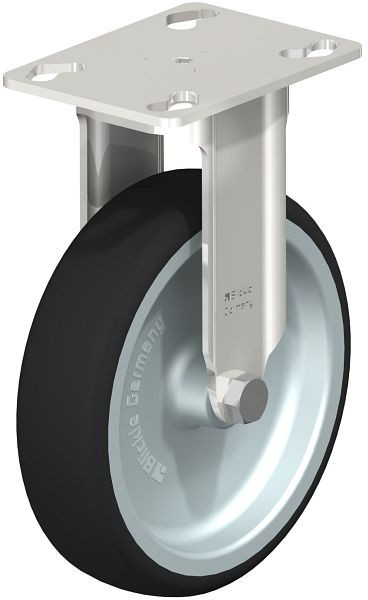 Blickle BKPXA-PATH 126G Edelstahl-Apparate-Bockrolle mit Anschraubplatte, Thermoplastisches Polyurethan, Grau, 847068