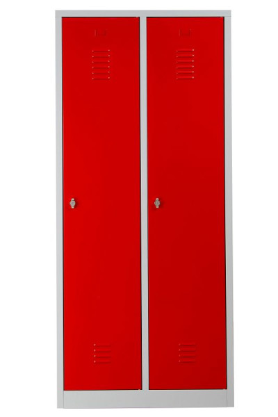 Gürkan Garderobenschrank, 50 x 80 x 180 cm, Lichtgrau, Feuerrot, Vorhangschloss, Hutboden & Kleiderhaken, WRC/2.1880, 103974