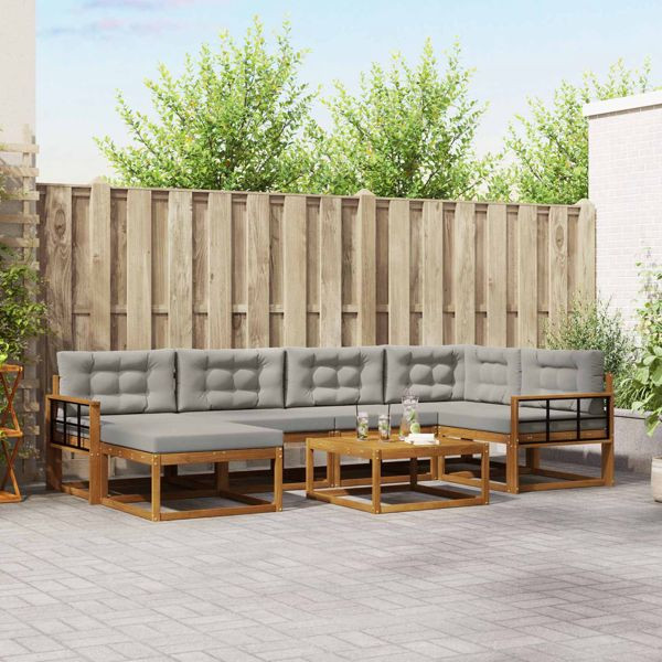 vidaXL Outdoor-Sofagarnitur mit Kissen 7-teilig Natürlich und Hellgrau, 3367869