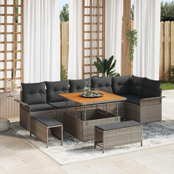 vidaXL Garten-Sofa-Set 9 pcs Grau Poly-Rattan, 3362148