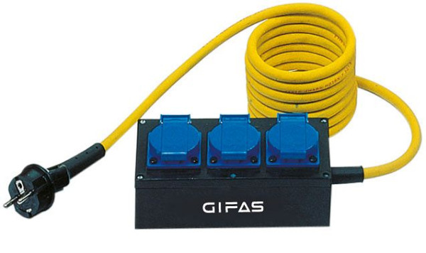 GIFAS Vollgummi-Kleinverteiler Typ 1800, 3m Anschlußleitung mit Stecker, 3x Schuko, 101294