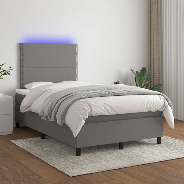 vidaXL Boxspringbett mit Matratze & LED Dunkelgrau 120x200 cm Stoff, 3134782