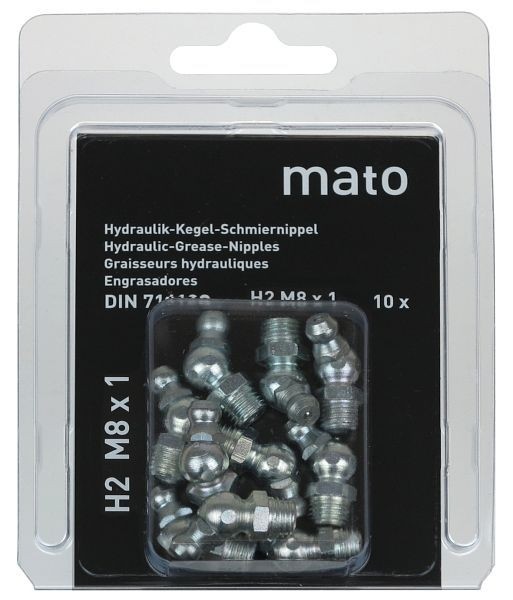 MATO Hydraulik-Kegel-Schmiernippel DIN 71412B H2 M6 SW 9, VE: 10 Stück, 3282066