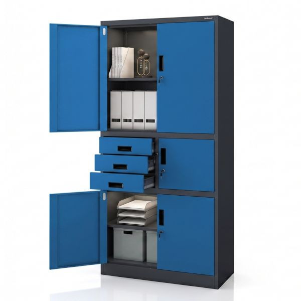 Jan Nowak Metall-Büroschrank mit Safe, Anthrazit-Blau, 900x1850x400 mm, FILIP II, 2285