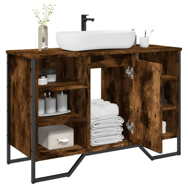 vidaXL Waschbeckenunterschrank Räuchereiche 91x35x60 cm Holzwerkstoff, 848666
