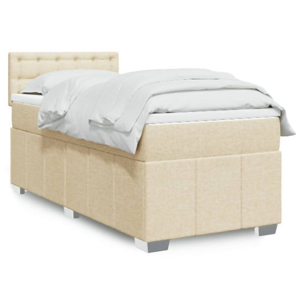 vidaXL Boxspringbett mit Matratze Creme 90x200 cm Stoff, 3286970