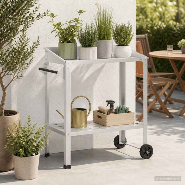 vidaXL Umtopftisch mit Rädern 96 x 50 x 89 cm Kaltgewalzter Stahl Weiß, 8014849
