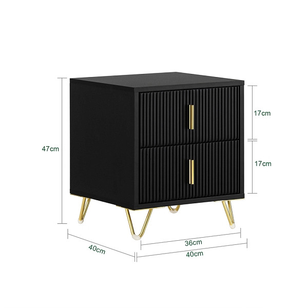 SoBuy Nachttisch mit 2 Schubladen Schwarz 40x40x47 cm, Modern, FBT115-SCH