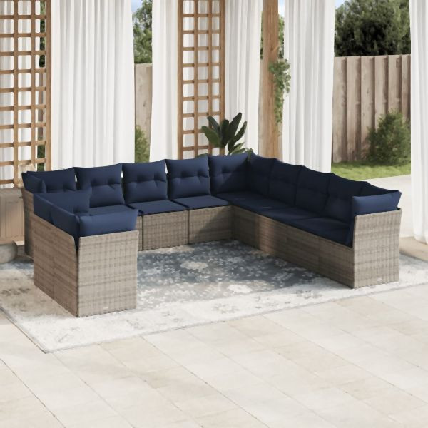vidaXL 11-teilig Garten-Sofagarnitur mit Kissen Grau Poly Rattan, 3249720